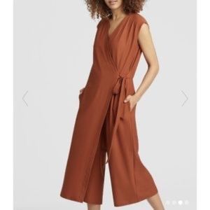 NWT Eileen Fisher Large Lightweight Washable Stretch Crepe Jumpsuit Deep Pekoe